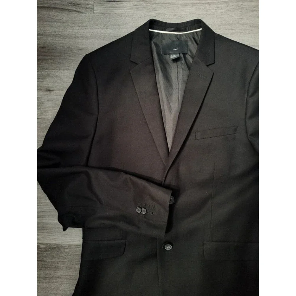 HM H&M mens slim fit 38R two button black blazer suit jacket tailored like new